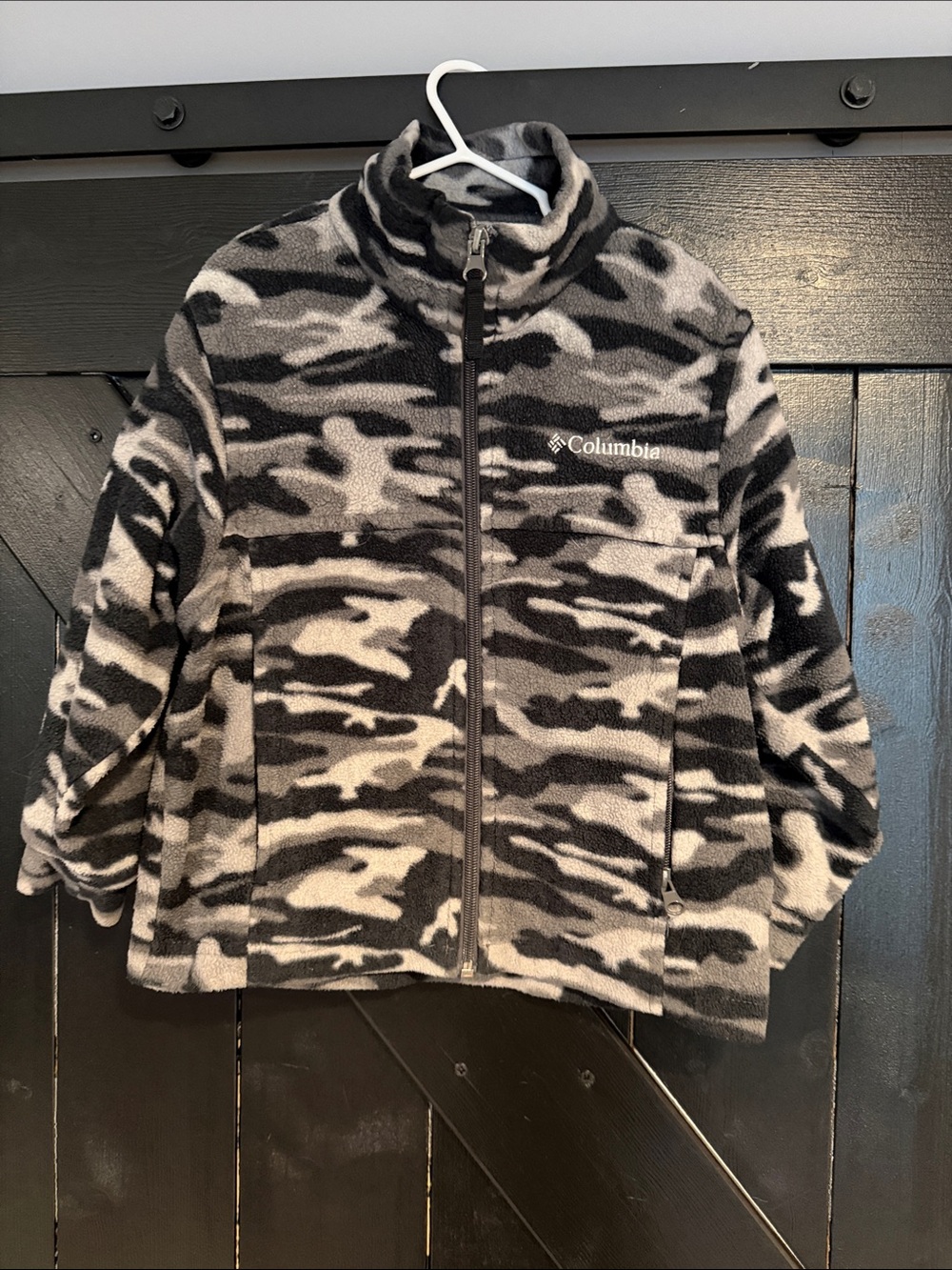 Boys Columbia Black and Gray Camo Fleece Jacket